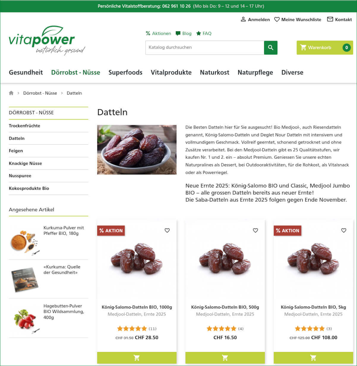 Vitapower Medjol und König Salomon Bio Datteln. Hier bestellen und kaufen.