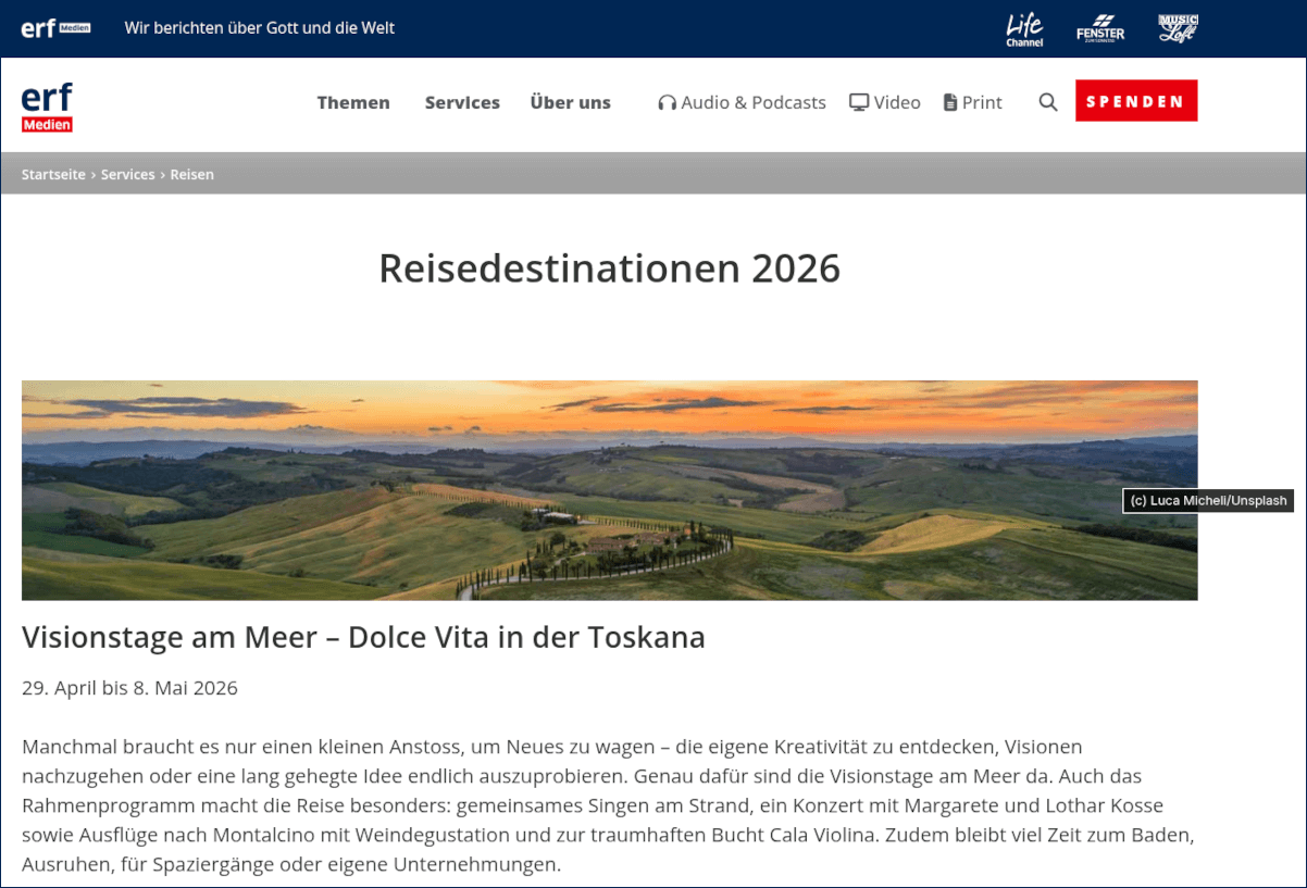 Christliche Ferienangebote von ERF-Medien