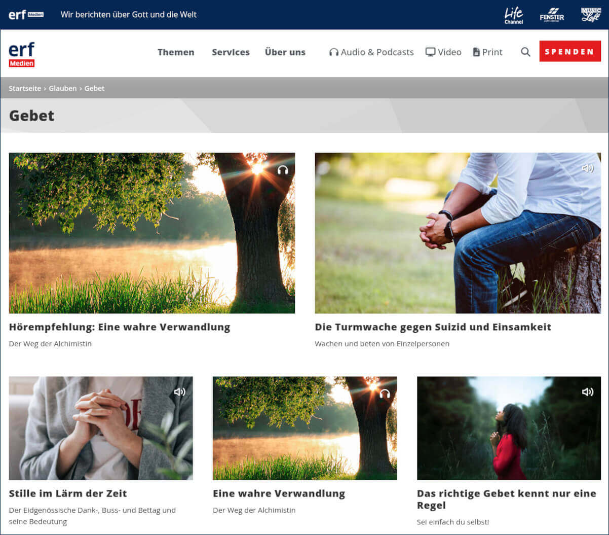ERF-Medien.ch: Radiobeiträge zum Thema beten, Gebet