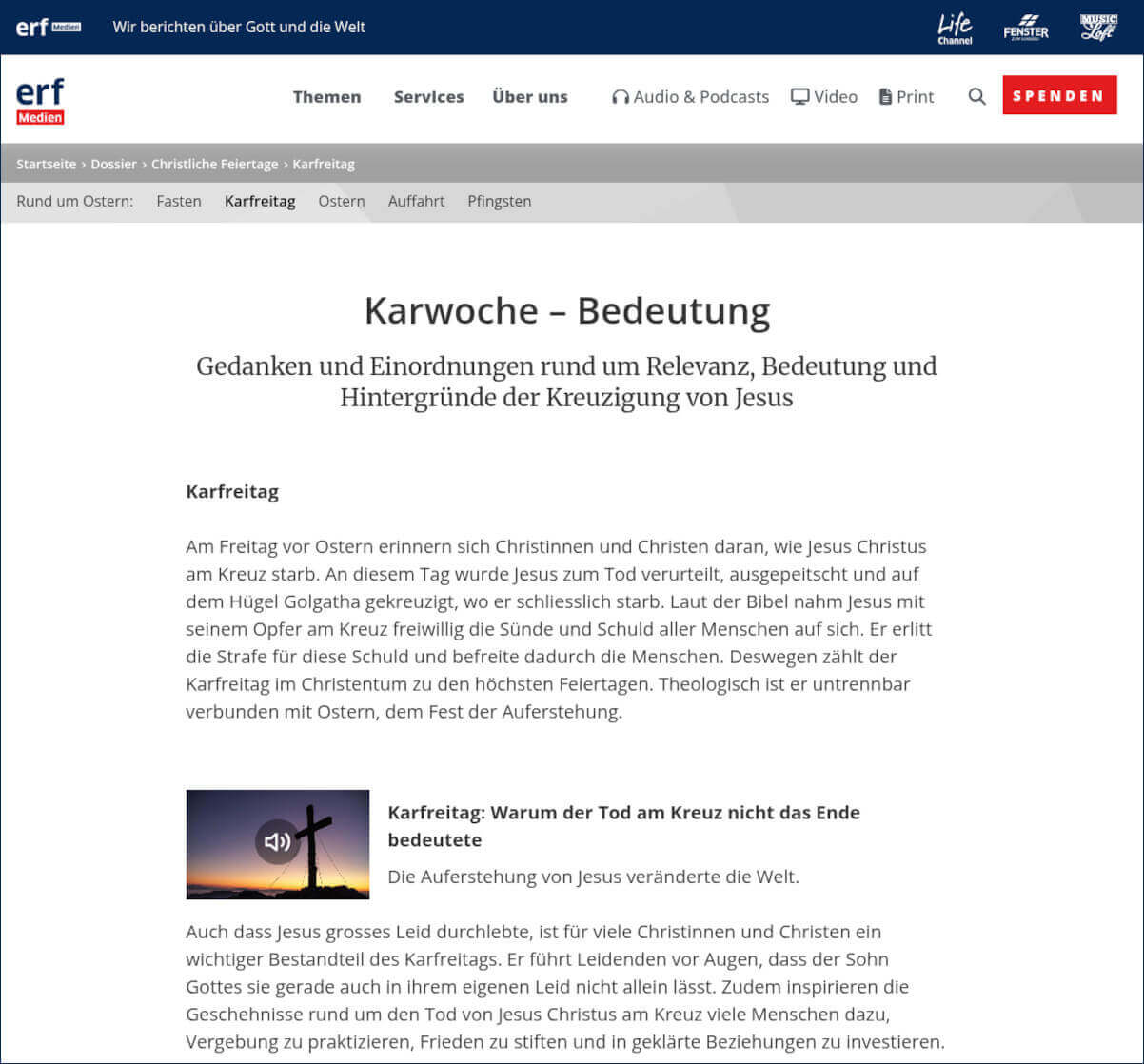 Radiosendungen, Podcasts Thema Karfreitag Bedeutung ERF Medien