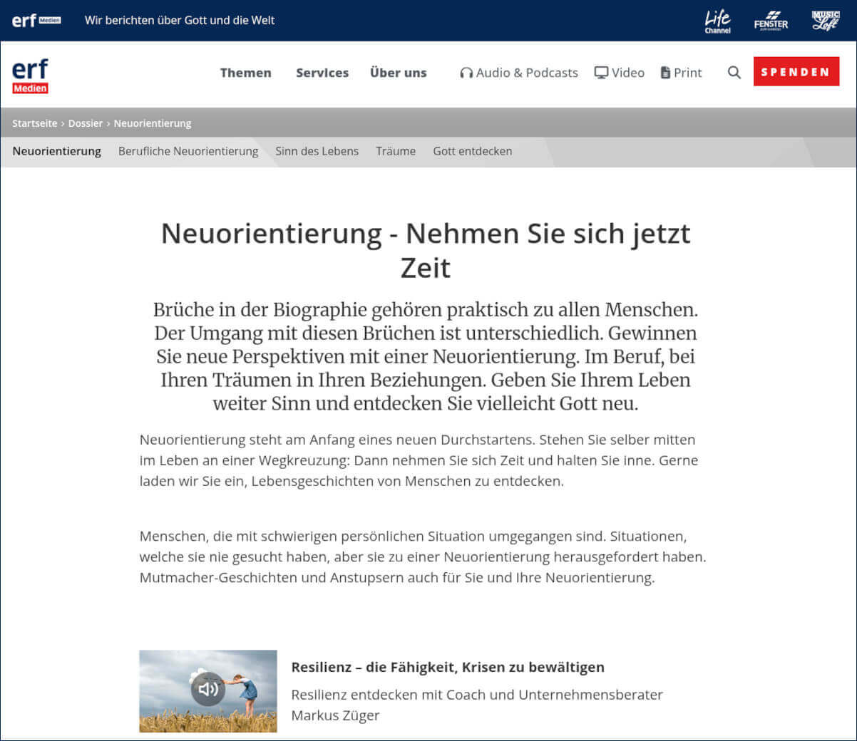 Private oder berufliche Neuorientierung: Radiosendungen ERF-Medien.ch