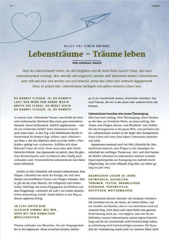 Fachartikel «Lebensträume - Träume leben» Lebensträume - PDF Artikel von GPI-Coach Andreas Räber